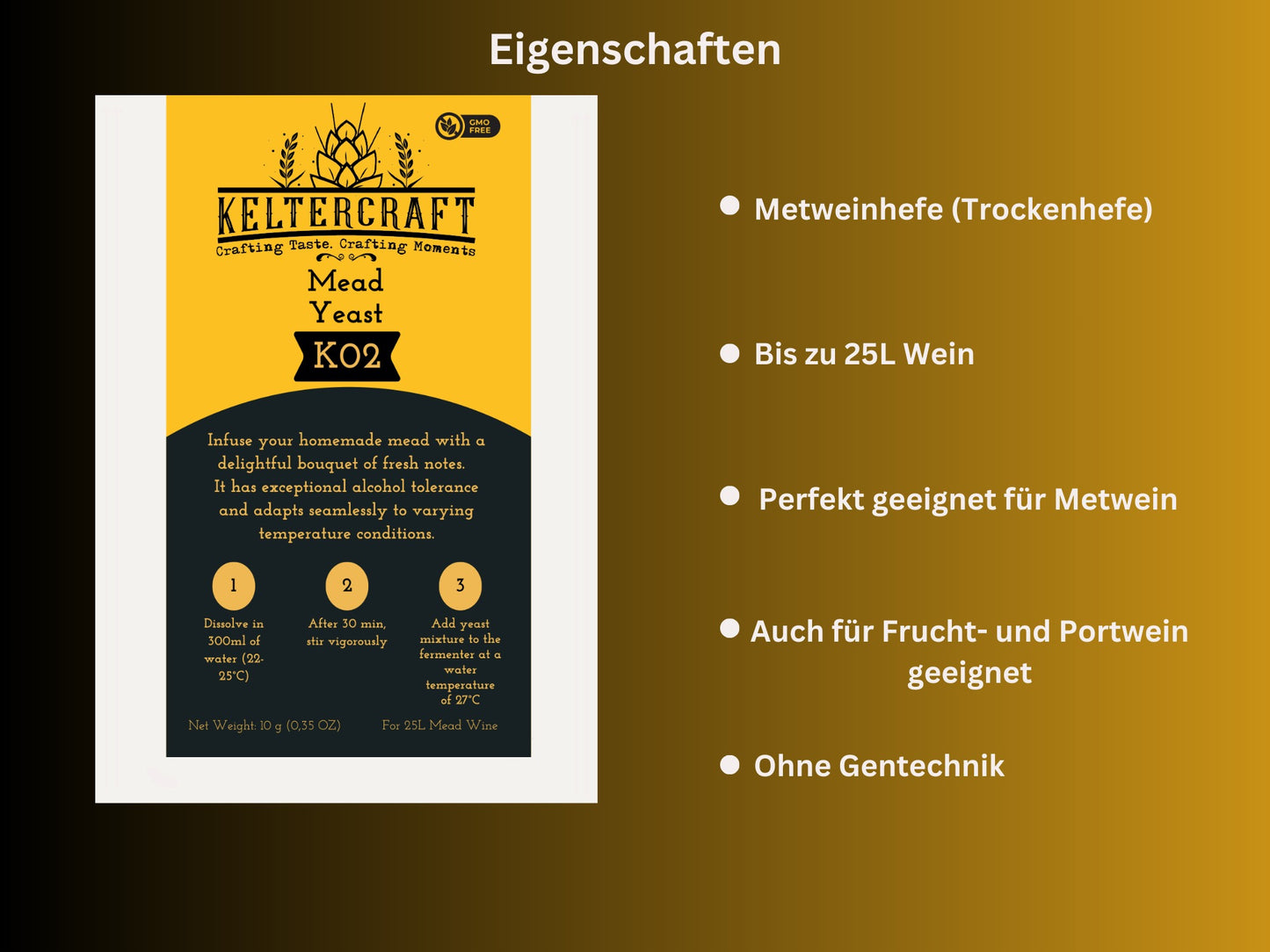 Keltercraft K02 Met Hefe [10g: Für 25L Honigwein] Trockenhefe Weinhefe Reinzuchthefe
