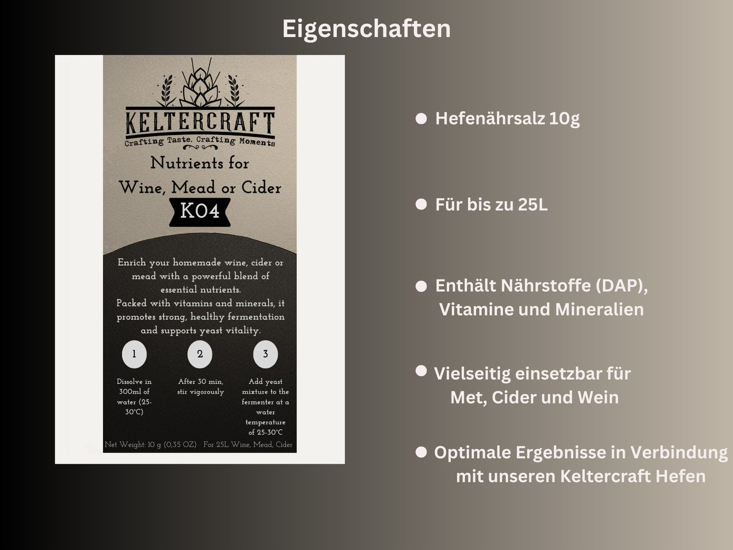 Keltercraft K04 Hefenährsalz [10g: Für 25L Wein/Met/Cider] Gärsalz Hefenahrung DAP mit Vitaminen Nährsalz für Gärung