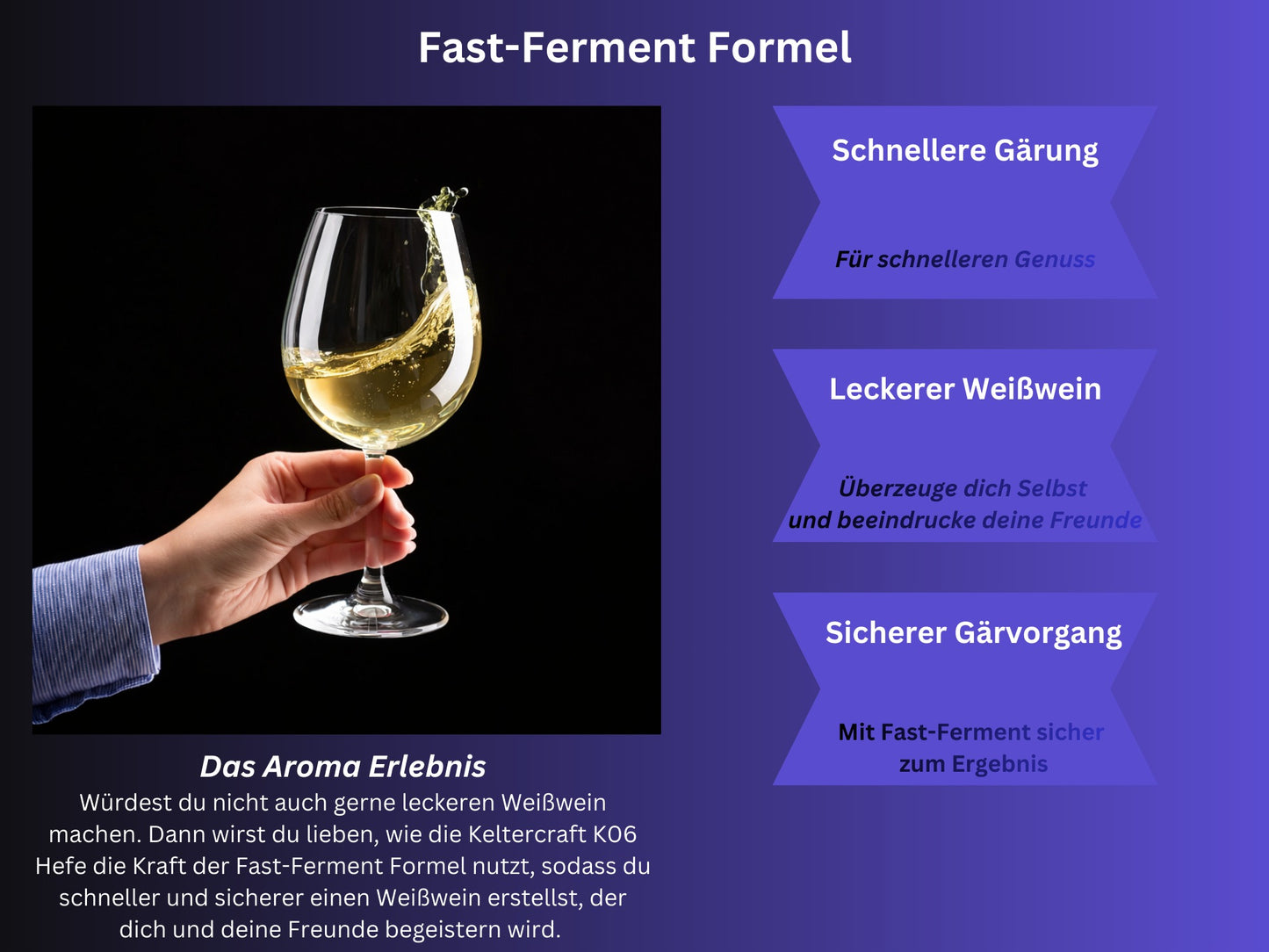 Keltercraft K06 Weinhefe [Für 25L Weißwein] Trockenhefe Nährhefe inkl. Hefenährsalz und Enzyme | Mache deinen eigenen Wein in 7 Tagen!