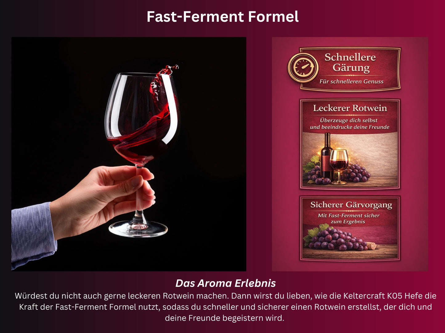 Keltercraft K05 Weinhefe [Für 25L Rotwein] Trockenhefe Nährhefe inkl. Hefenährsalz und Enzyme | Mache deinen eigenen Wein in 7 Tagen!