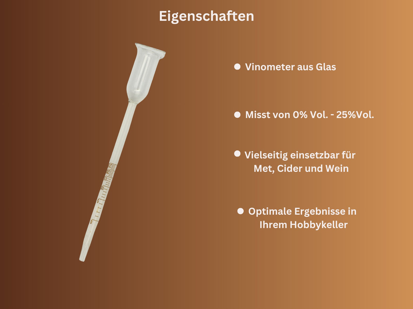 Keltercraft Vinometer 0–25% Vol Alkoholmeter – Präzises Messgerät für Wein, Obstwein, Fruchtwein – Für Hobby Winzer & DIY Getränke – inkl. Mikrofasertuch